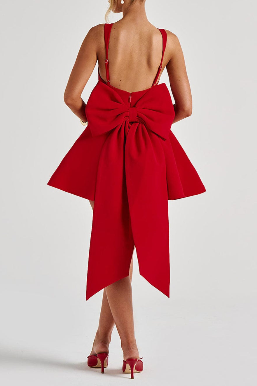 KRISTIN RED BACK BOW MINI DRESS FOR EVENTS