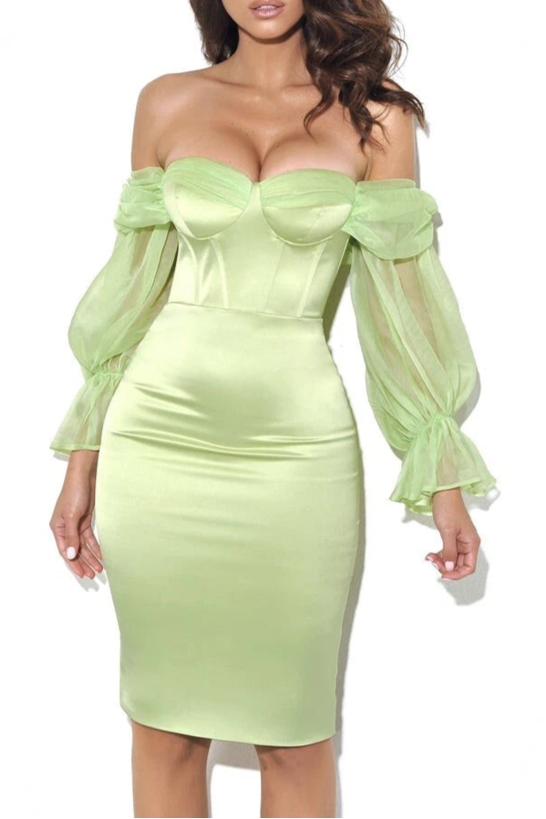 s-l1600 SATIN STRAPLESS PUFF SLEEVE MINT MINI DRESS