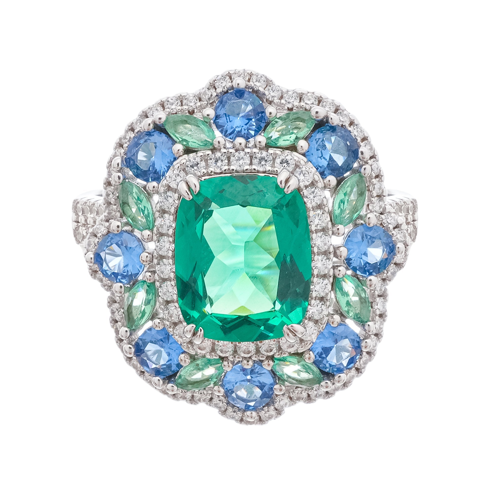 CLÉMENCE EMERALD CUT GREEN GEMSTONE SILVER RING