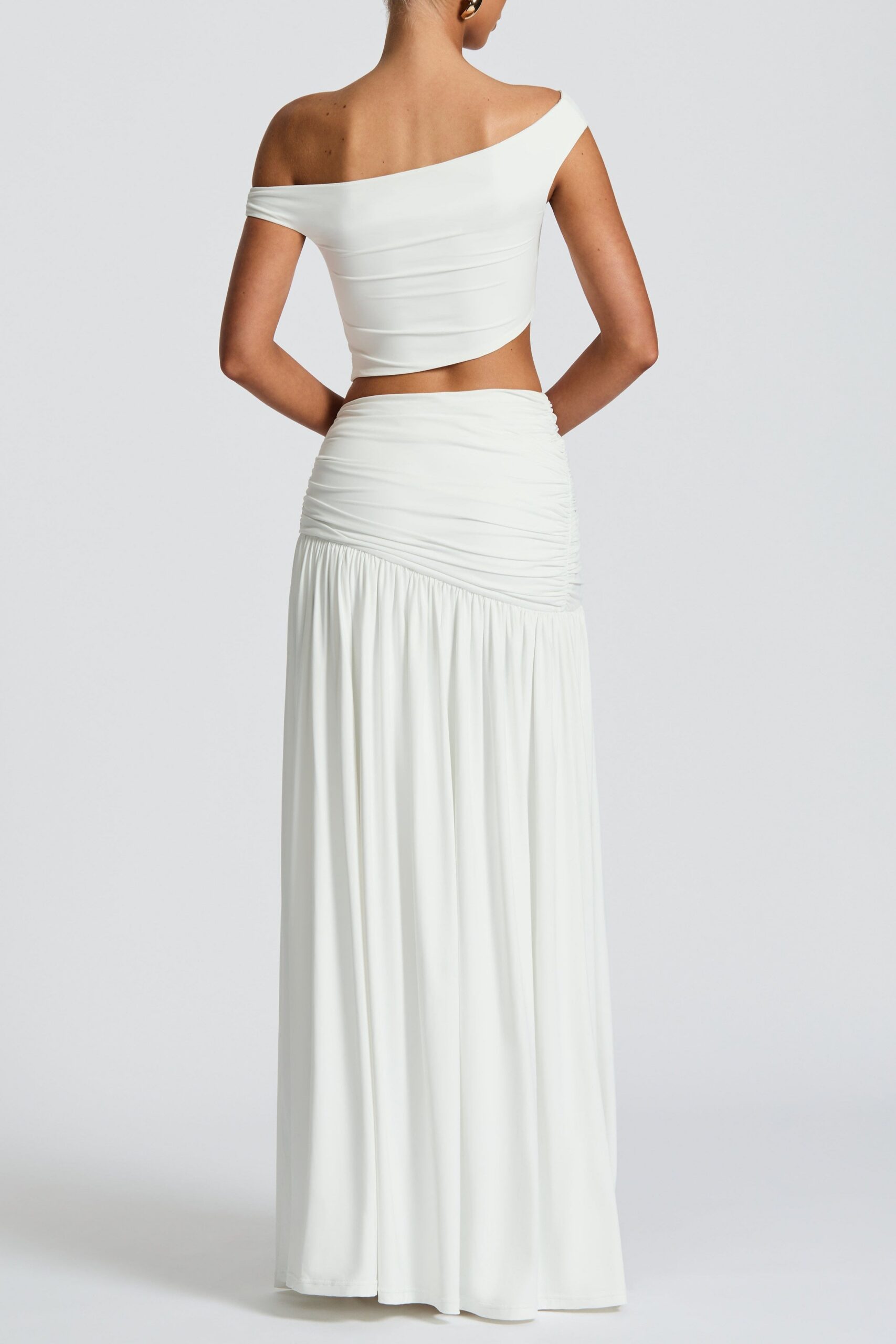 WHITE PLEATED HIGH SLIT MAXI SKIRT, EVENING