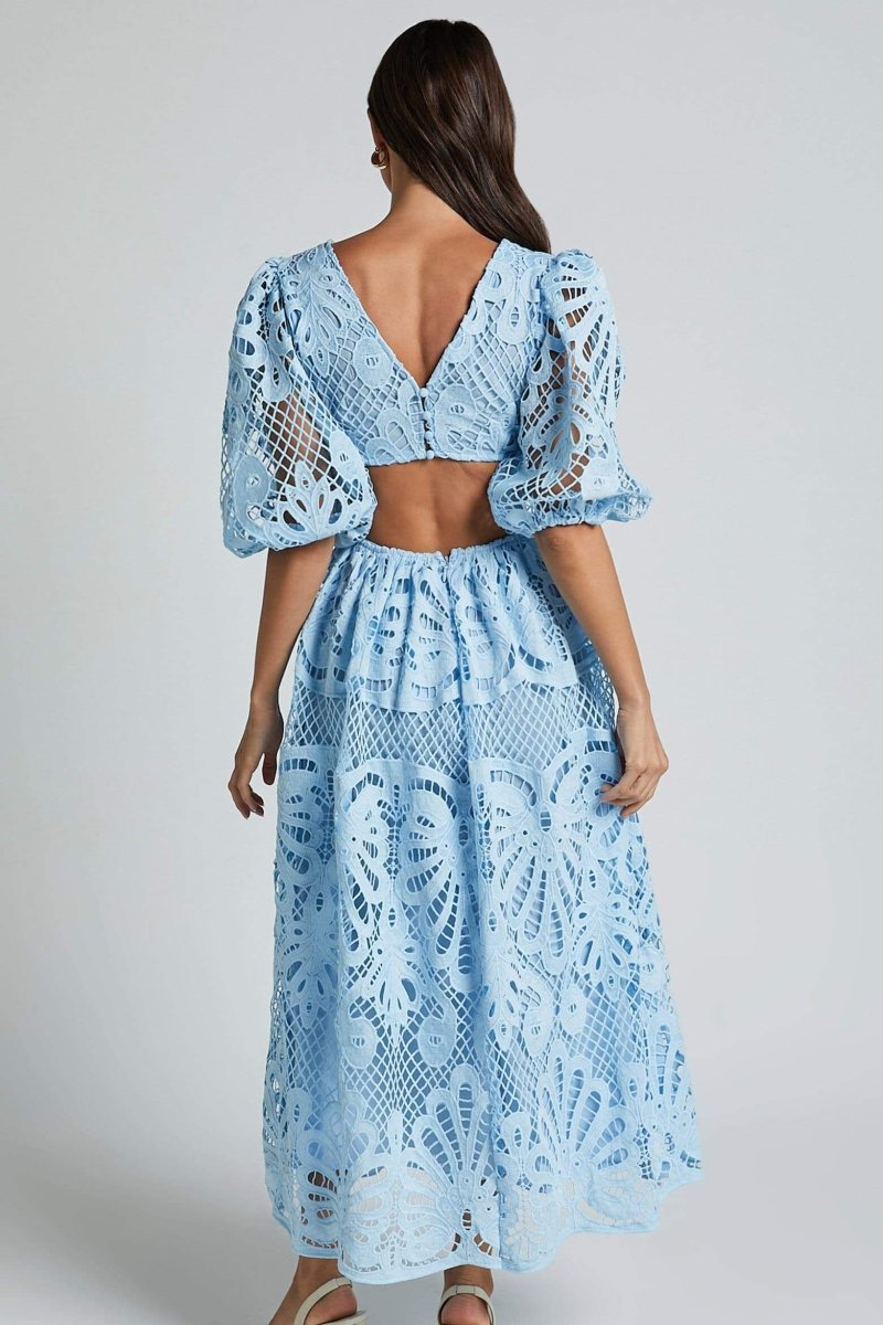 ELEGANT LACE CUT-OUT MIDI DRESS FOR WEDDING GUESTS