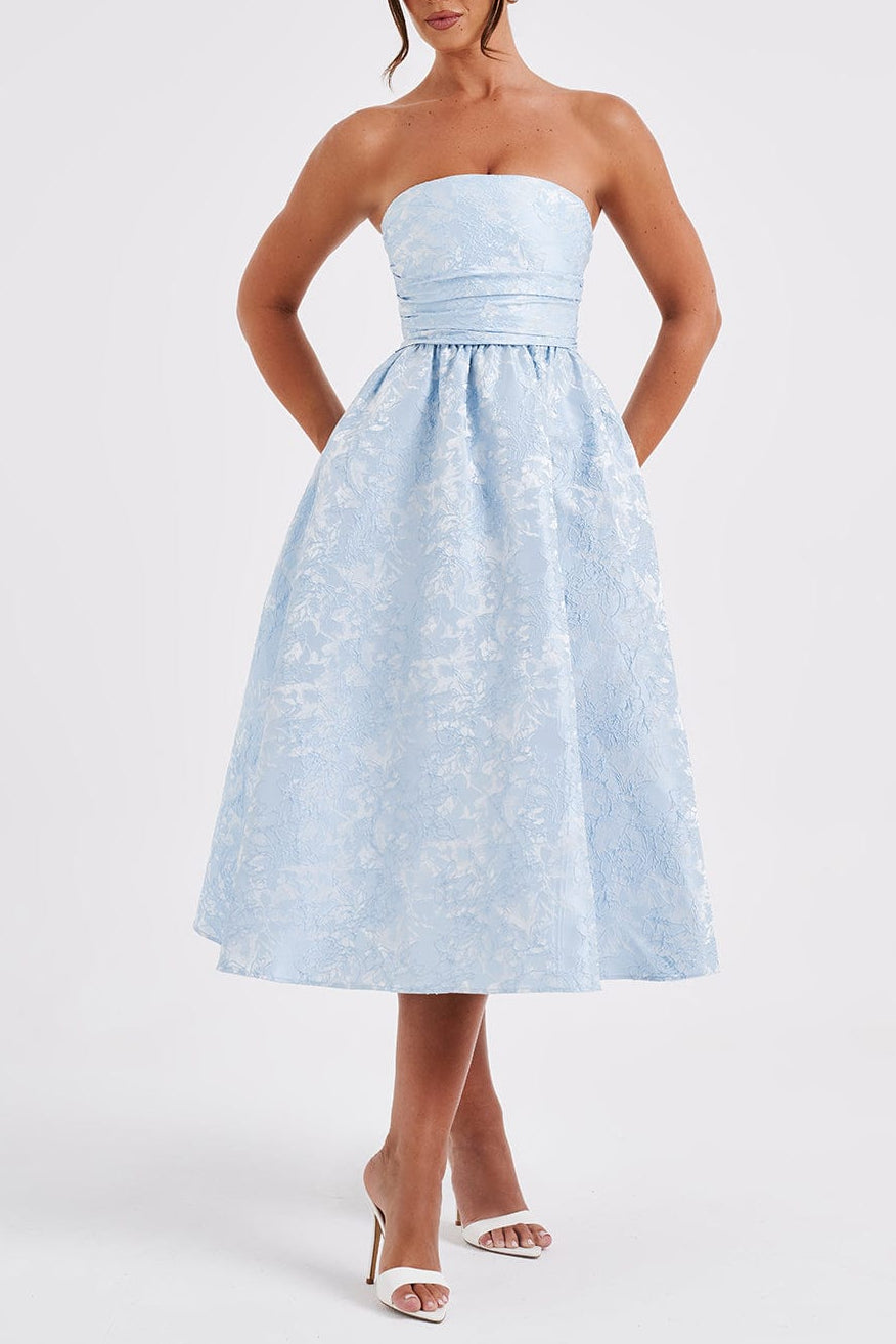 SAOIRSE BLUE MIDI DRESS - BOHO WEDDING GUEST