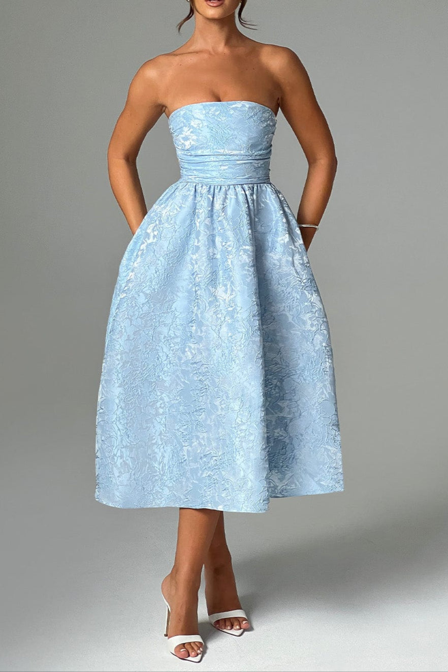 SAOIRSE BLUE MIDI DRESS - BOHO WEDDING GUEST