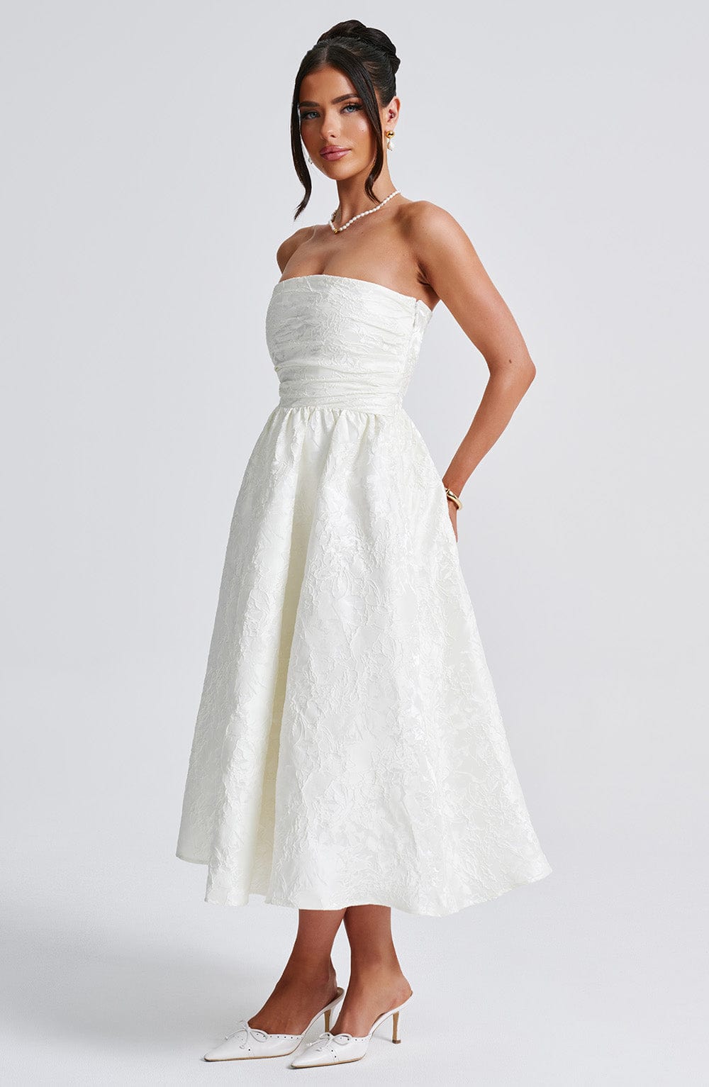 SAOIRSE MIDI DRESS IVORY - ELEGANT WEDDING GUEST STYLE