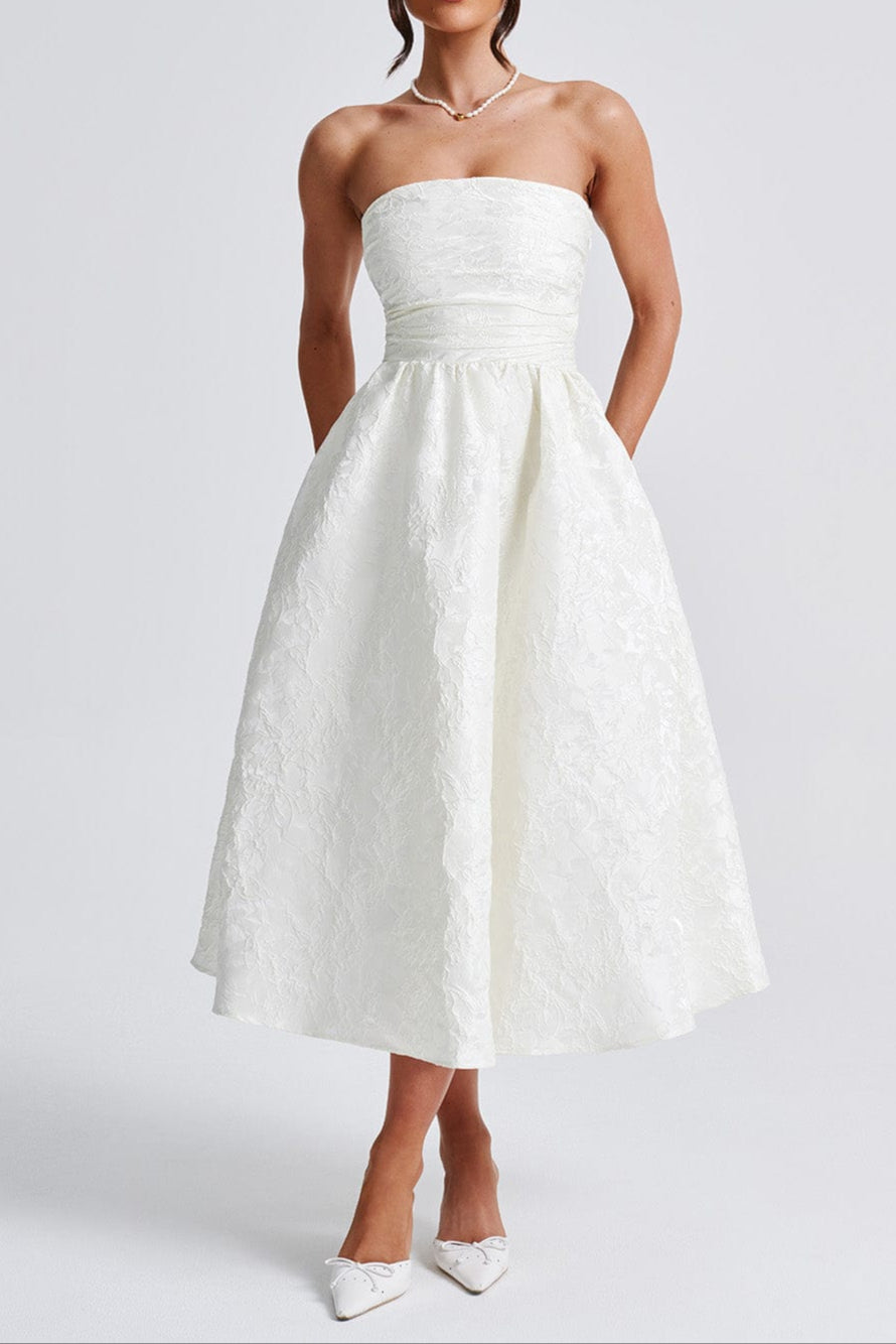 SAOIRSE MIDI DRESS IVORY - ELEGANT WEDDING GUEST STYLE