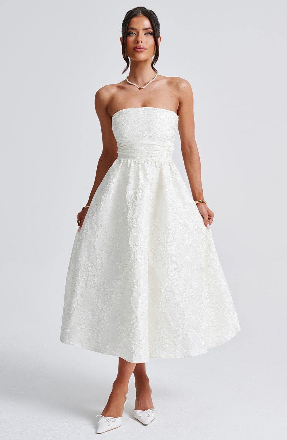 SAOIRSE MIDI DRESS IVORY - ELEGANT WEDDING GUEST STYLE