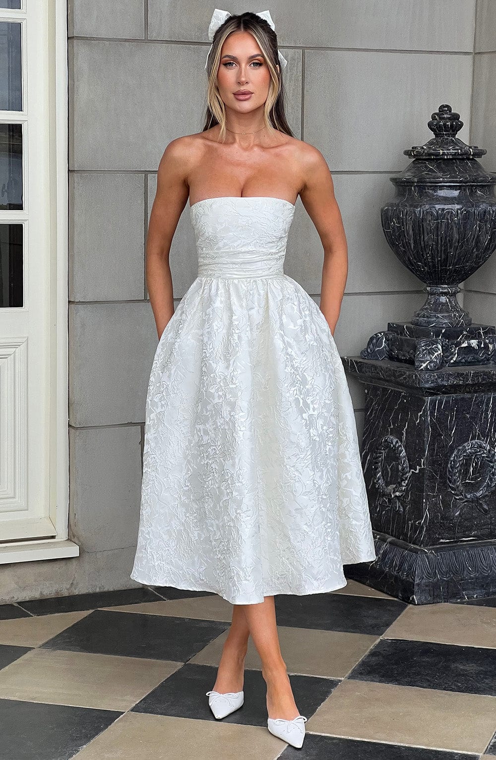 SAOIRSE MIDI DRESS IVORY - ELEGANT WEDDING GUEST STYLE