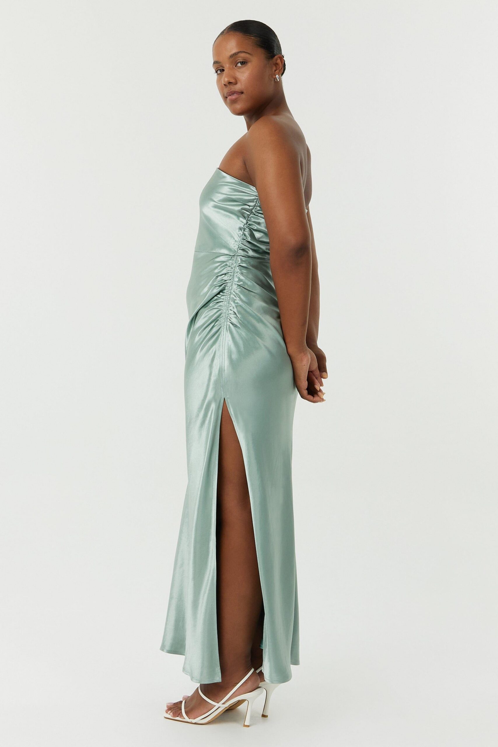 SATIN GATHER ONE SHOULDER WAVE DRESS