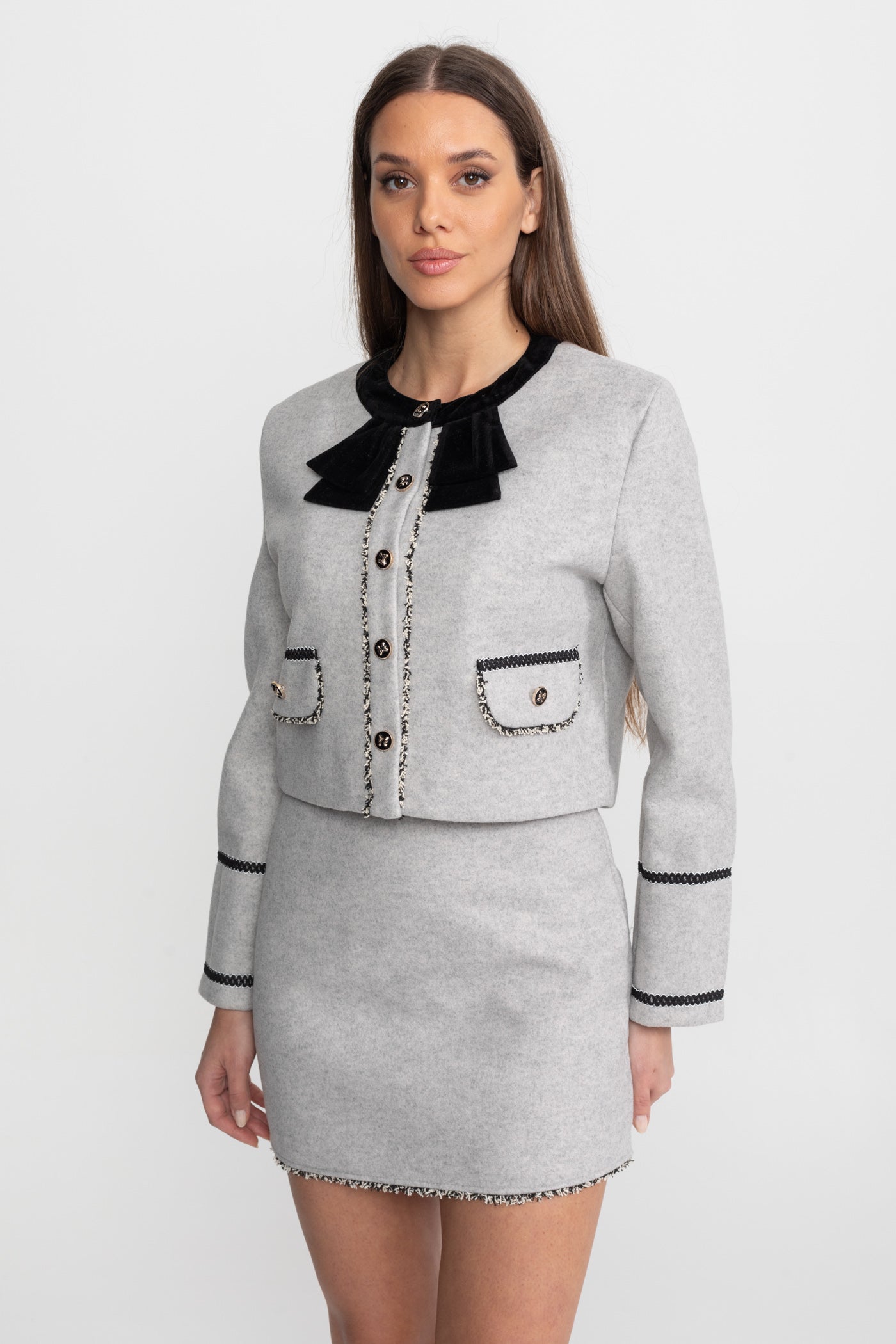 VELVET BOW COLLAR CO-ORD SET FOR WOMEN