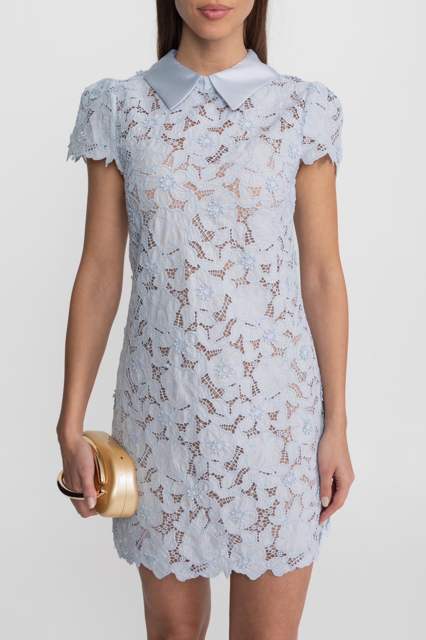 SYLVIA LIGHT BLUE LACE MINI DRESS, SATIN COLLAR, BOHO