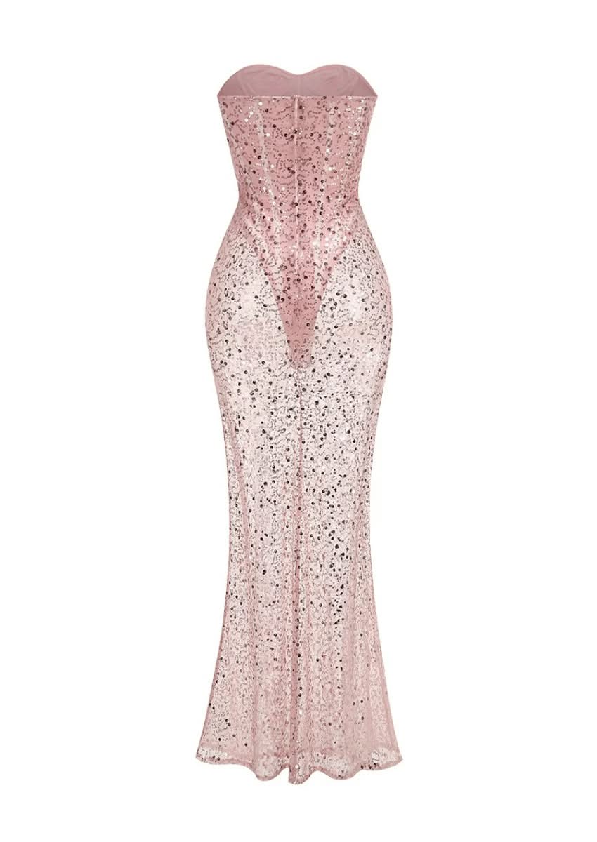 SEQUINED PINK MAXI DRESS FOR EVENING GLAMOUR