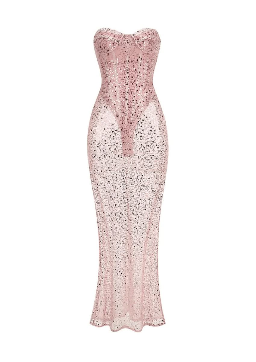 SEQUINED PINK MAXI DRESS FOR EVENING GLAMOUR