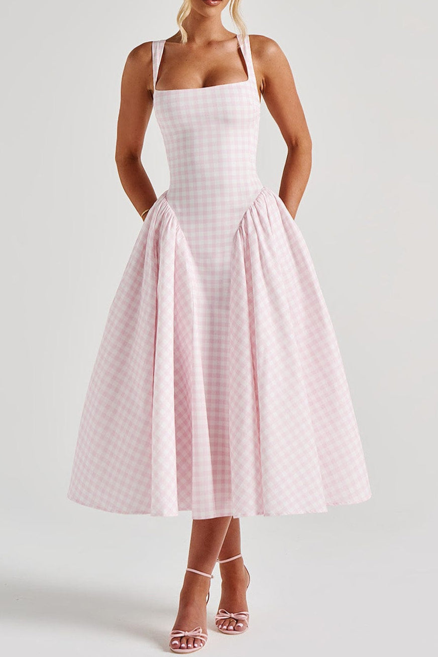 SHERRIE MIDI DRESS IN BLUSH GINGHAM
