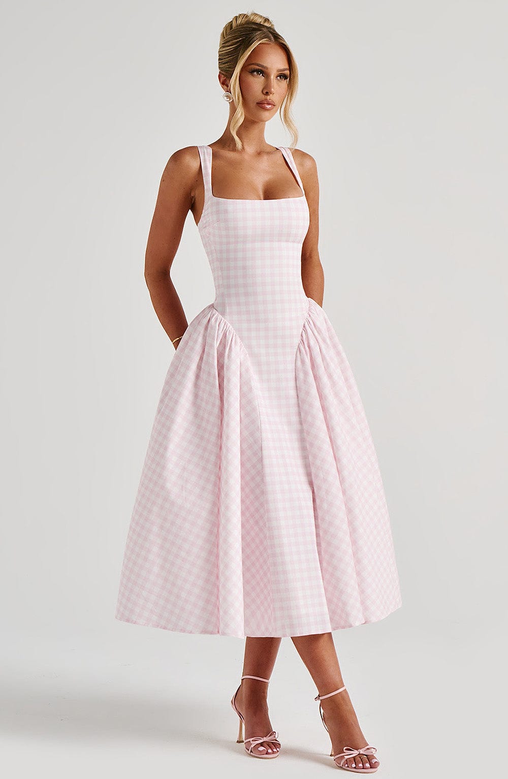 SHERRIE MIDI DRESS IN BLUSH GINGHAM