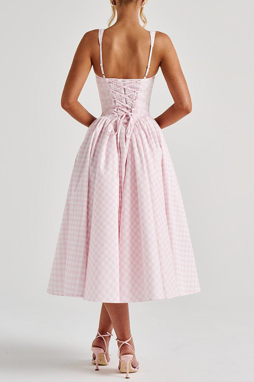 SHERRIE MIDI DRESS IN BLUSH GINGHAM