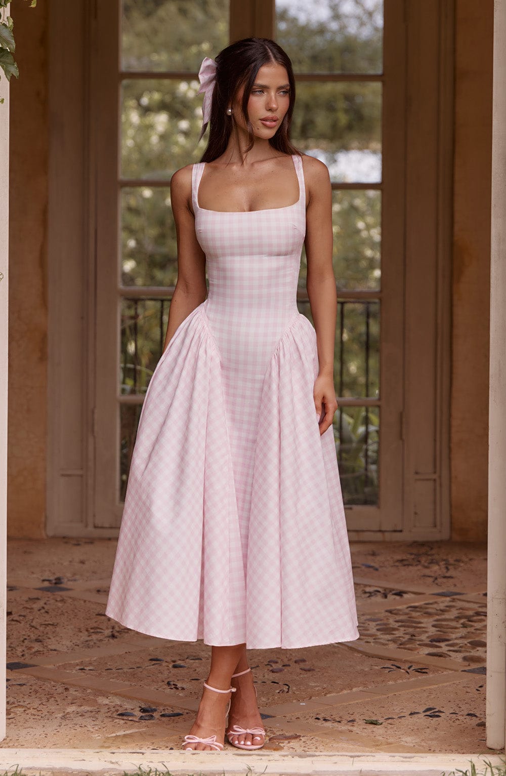 SHERRIE MIDI DRESS IN BLUSH GINGHAM