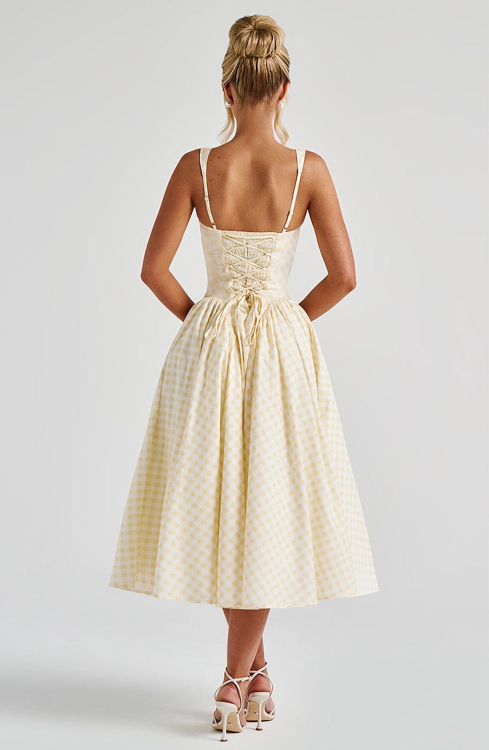 SHERRIE LEMON GINGHAM MIDI DRESS FOR WEDDING GUEST