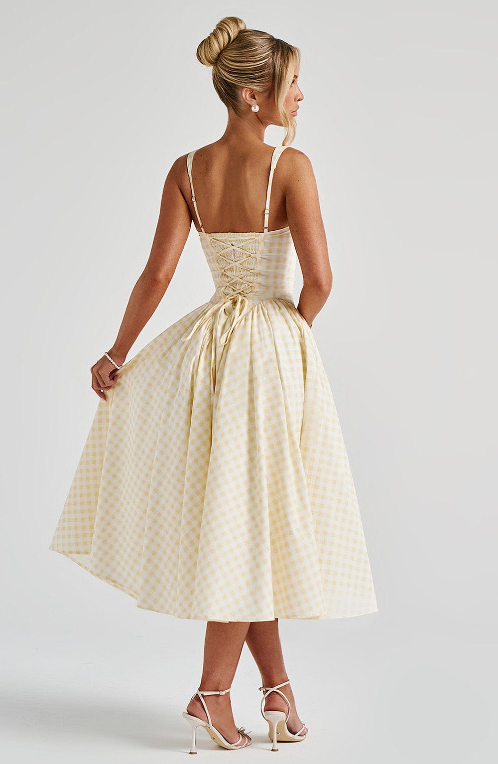 SHERRIE LEMON GINGHAM MIDI DRESS FOR WEDDING GUEST