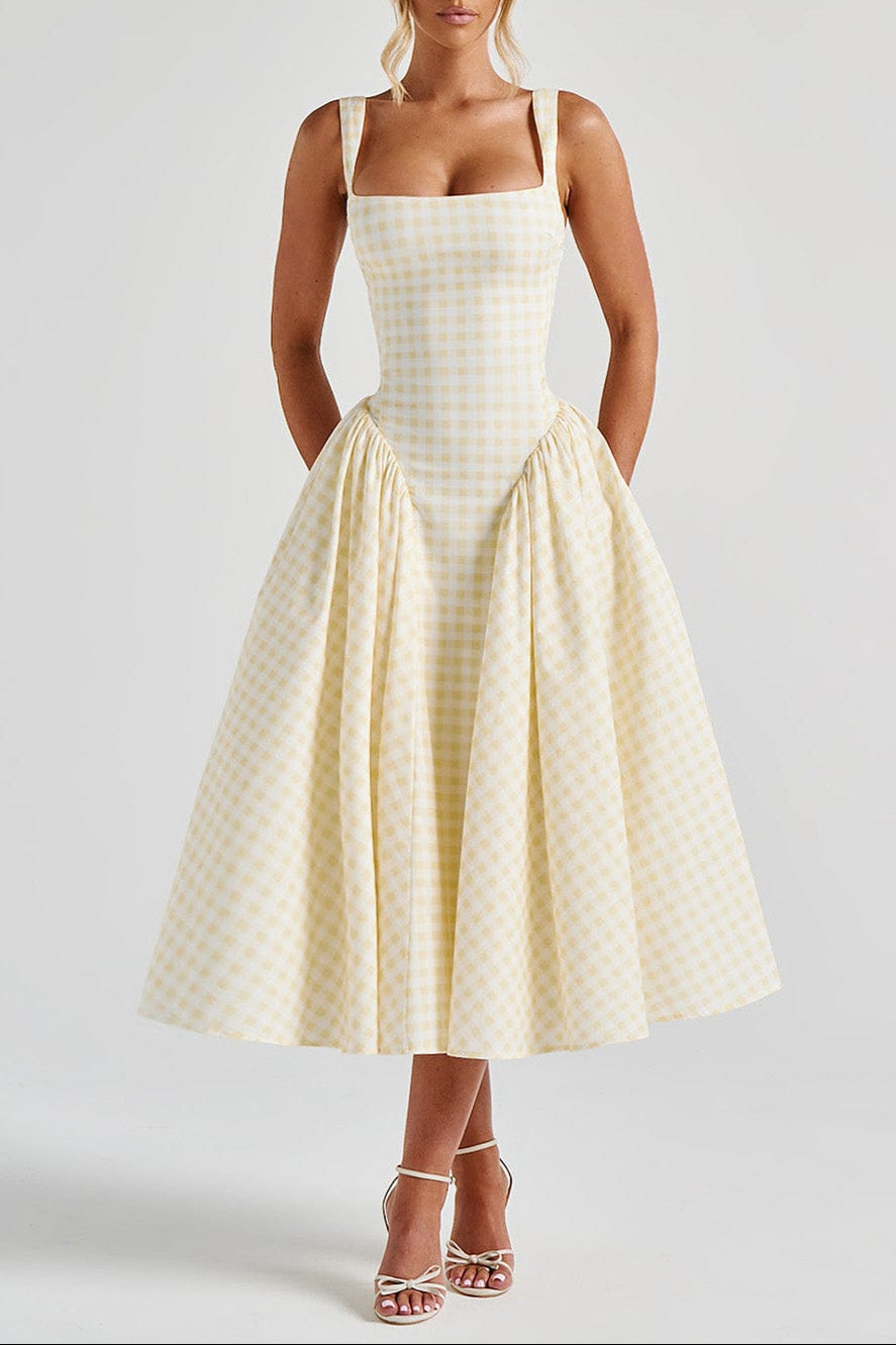 sherrie-midi-dress-lemon-gingham-dress-xs-babyboo-fashion-32998616105023 SHERRIE LEMON GINGHAM MIDI DRESS FOR WEDDING GUEST