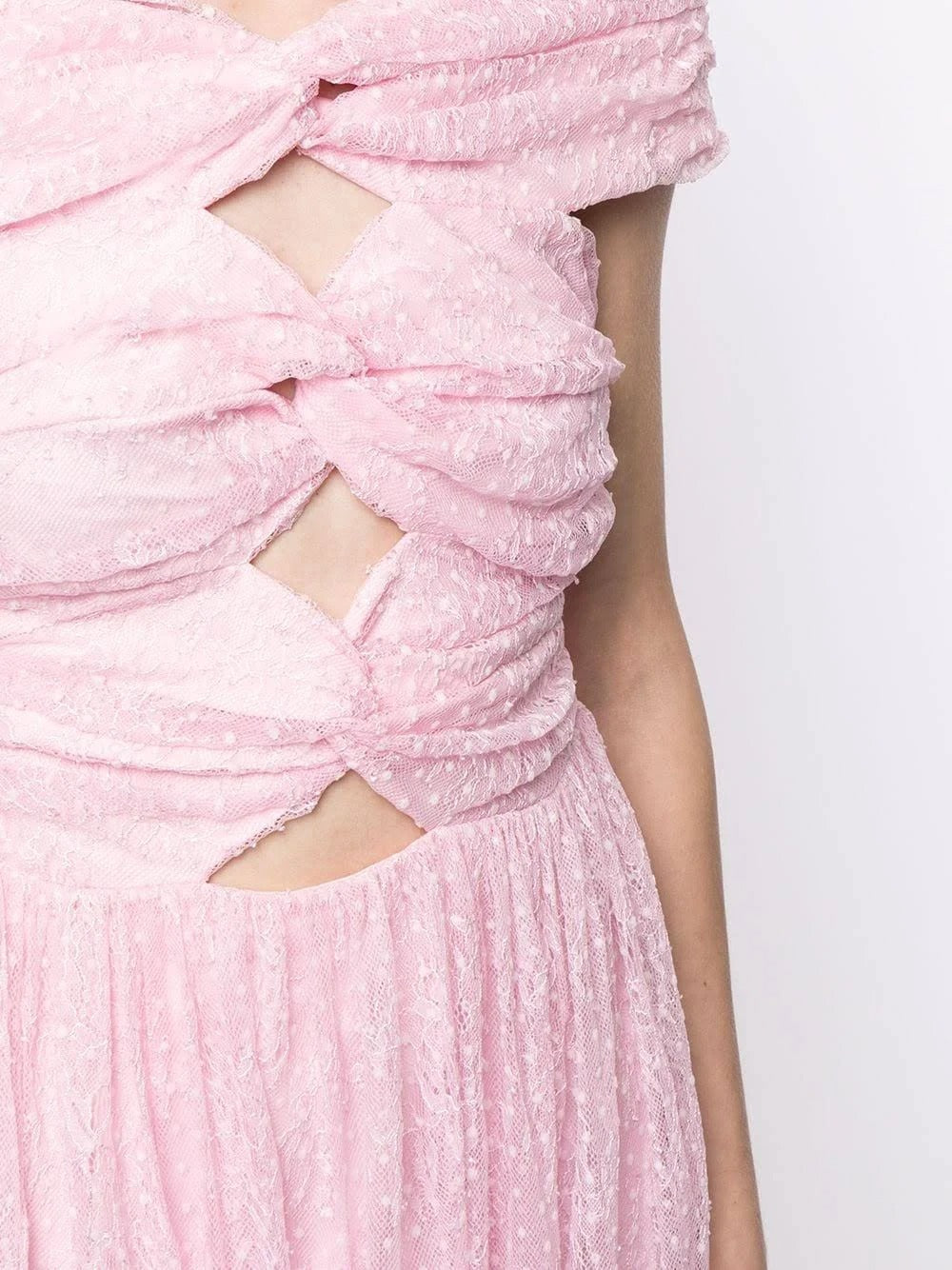 LACE CUTOUT STRAPLESS LILAC MIDI DRESS