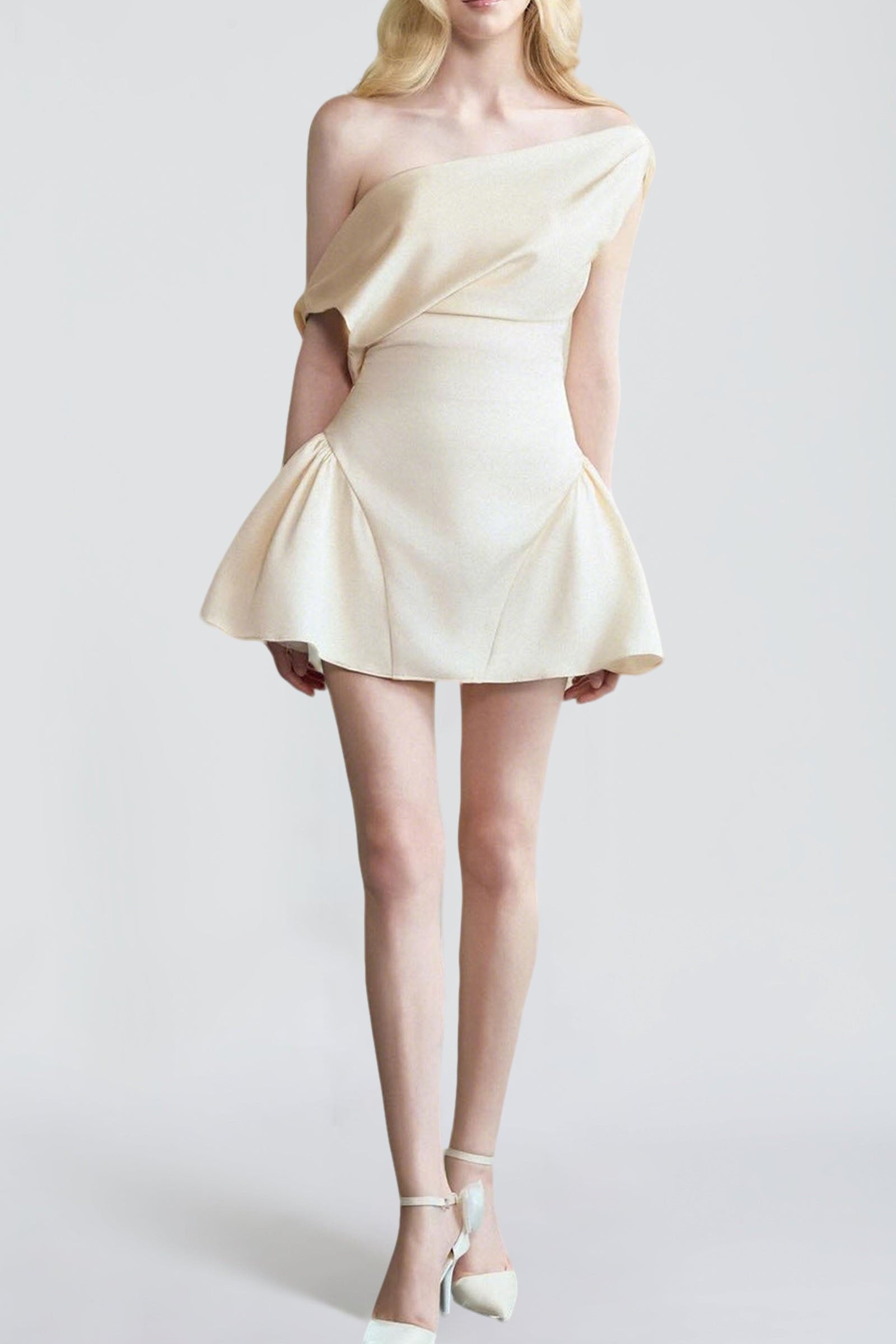 single_1dc5da6e-0ace-48e8-87d4-388521b573c5 SATIN RUCHED MINI DRESS, CREAM WHITE COCKTAIL PARTY