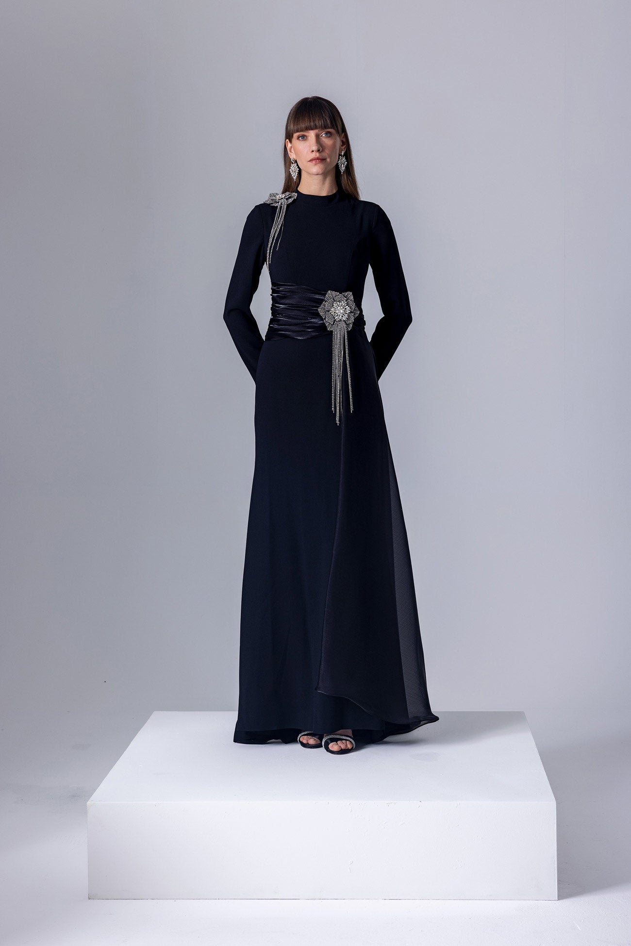 CRYSTAL FLOWER LACE MAXI DRESS FOR WEDDING GUEST