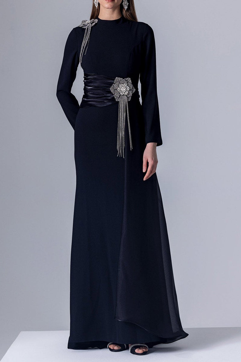 CRYSTAL FLOWER LACE MAXI DRESS FOR WEDDING GUEST