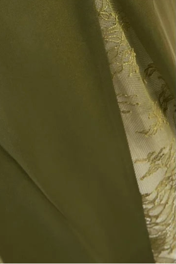LUXE GREEN LACE-INSET SILK MAXI SLIP DRESS