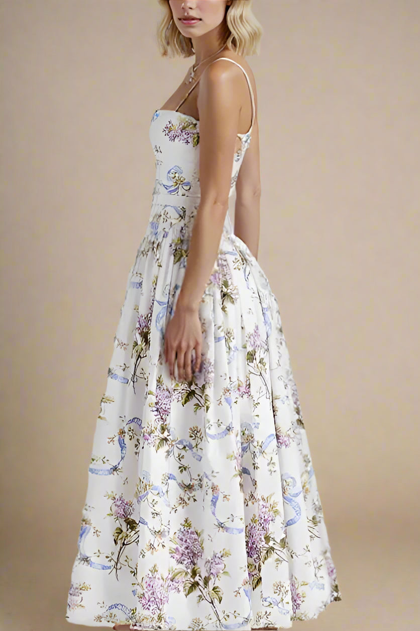 WHITE FLORAL TASMIN MIDI DRESS FOR WEDDING GUEST