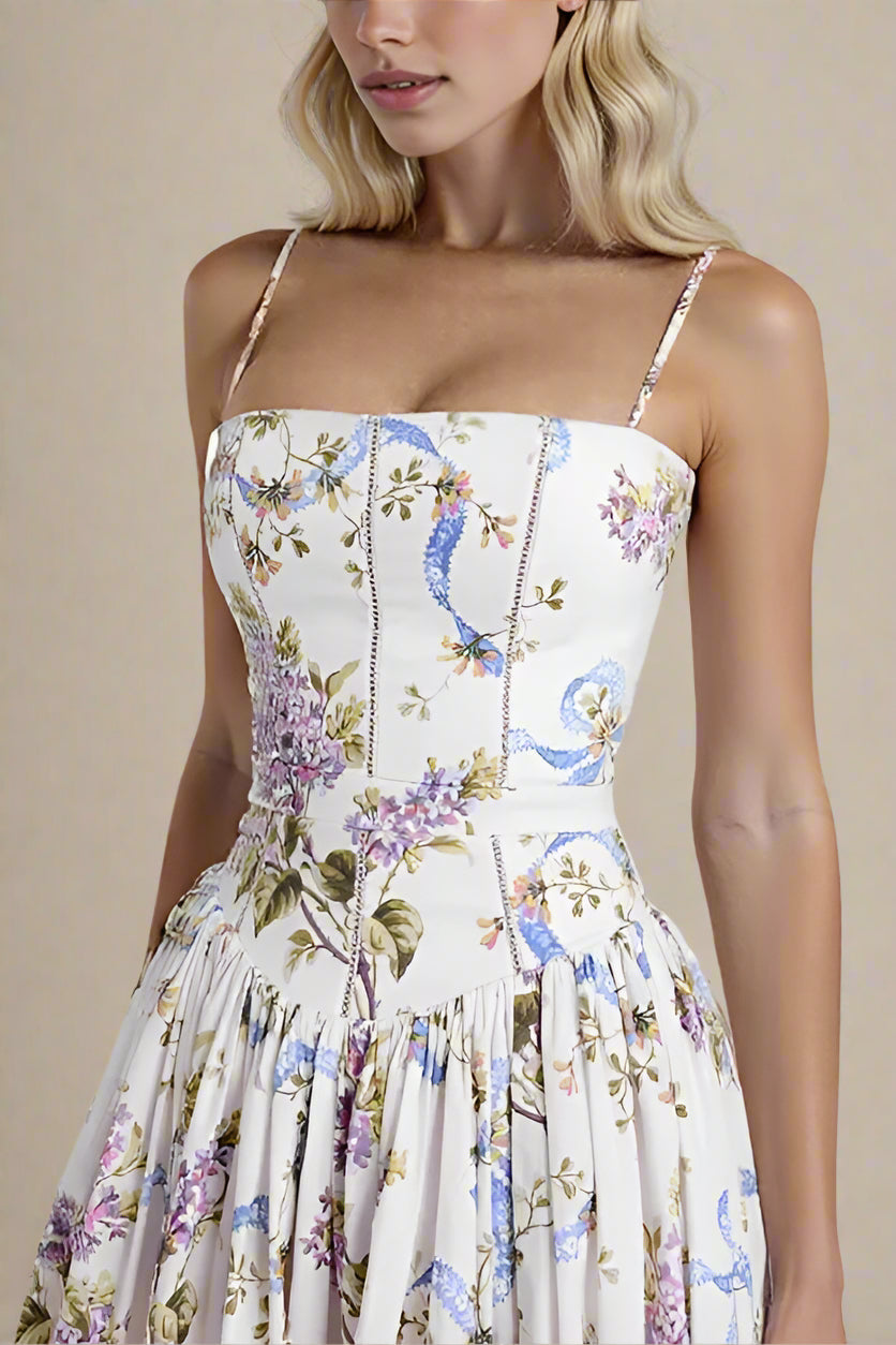 WHITE FLORAL TASMIN MIDI DRESS FOR WEDDING GUEST