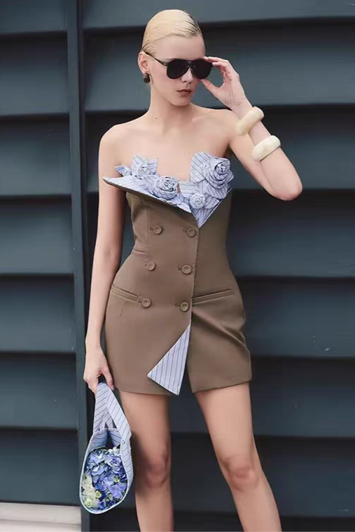 3D FLOWER BUSTIER MINI DRESS, COCKTAIL PARTY