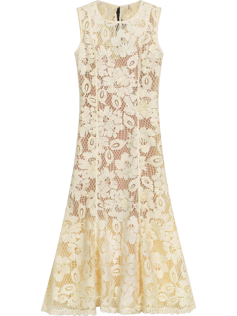 MARJORIE YELLOW CROCHET LACE MIDI DRESS