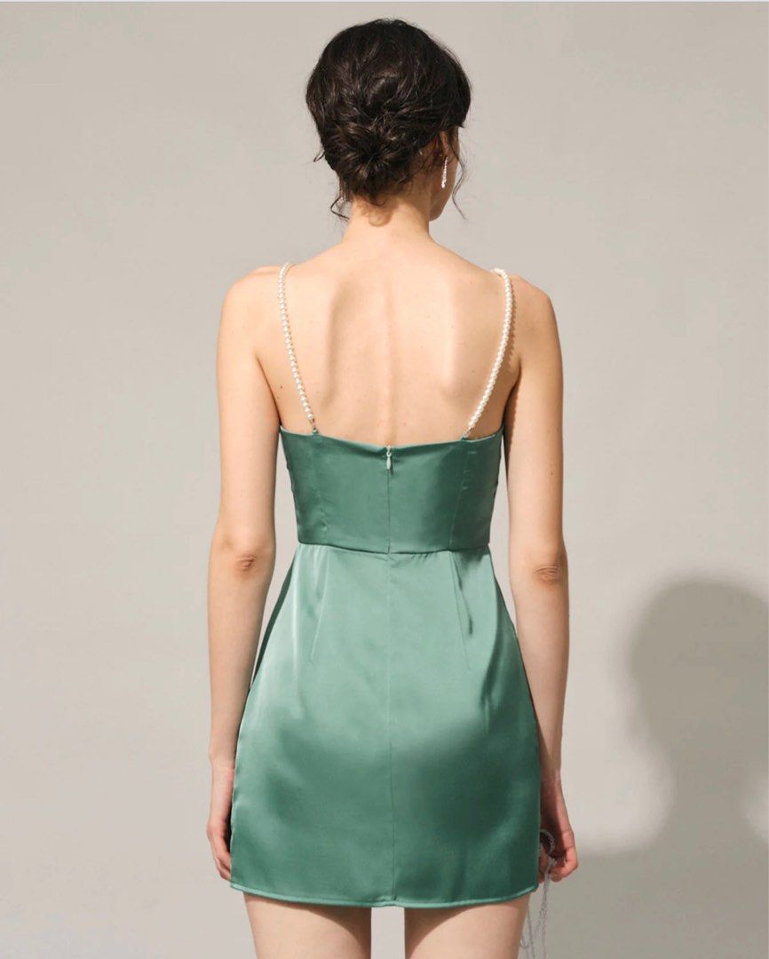 PEARL STRAP SATIN MINI DRESS FOR COCKTAIL PARTY