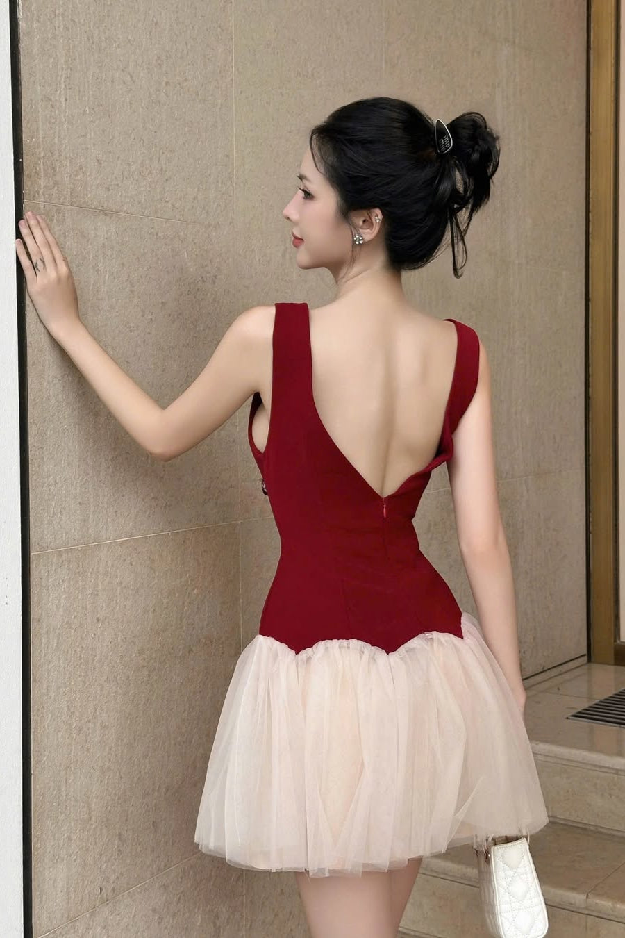 BERYL 3D FLOWER TULLE MINI DRESS RED
