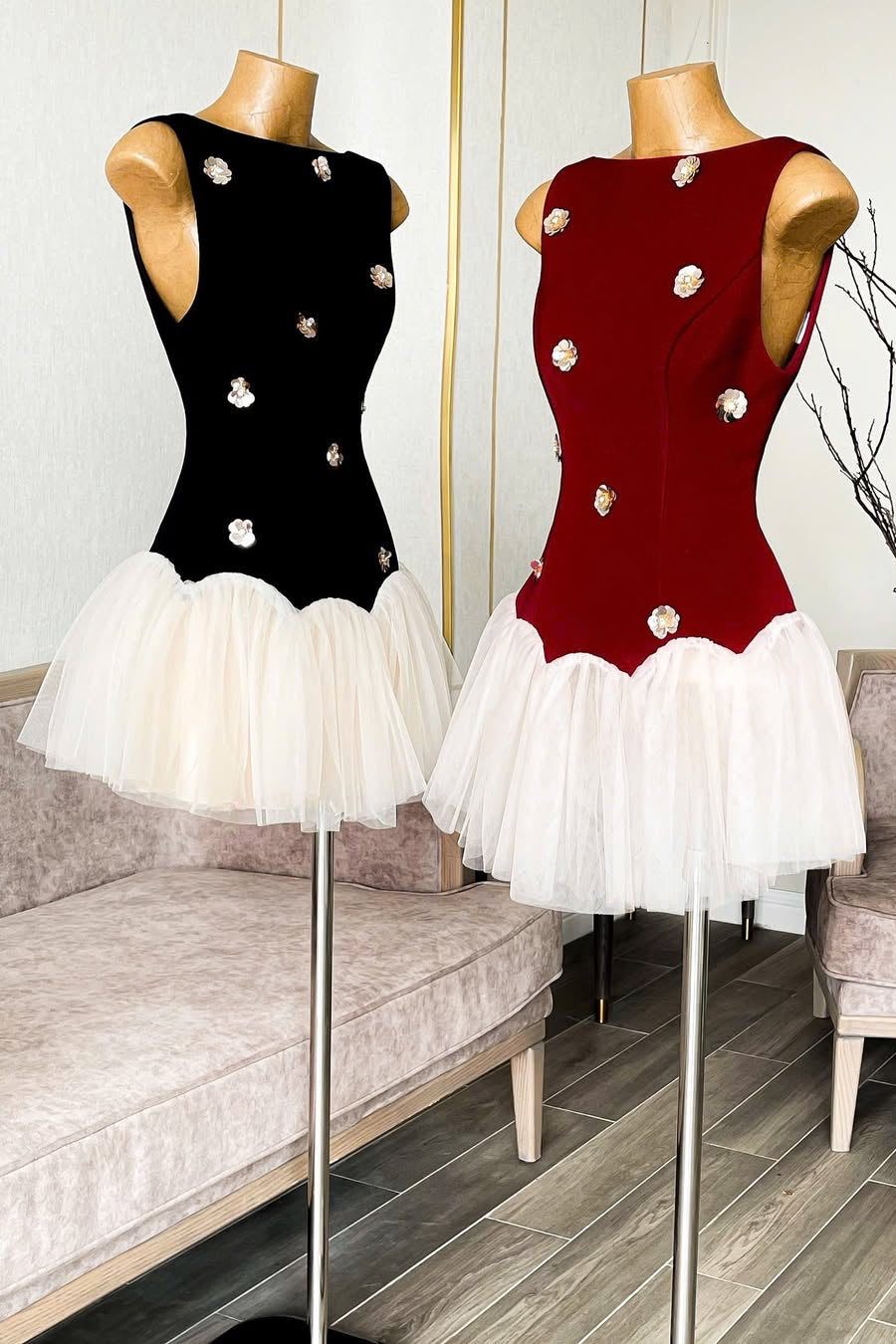 BERYL 3D FLOWER TULLE MINI DRESS RED