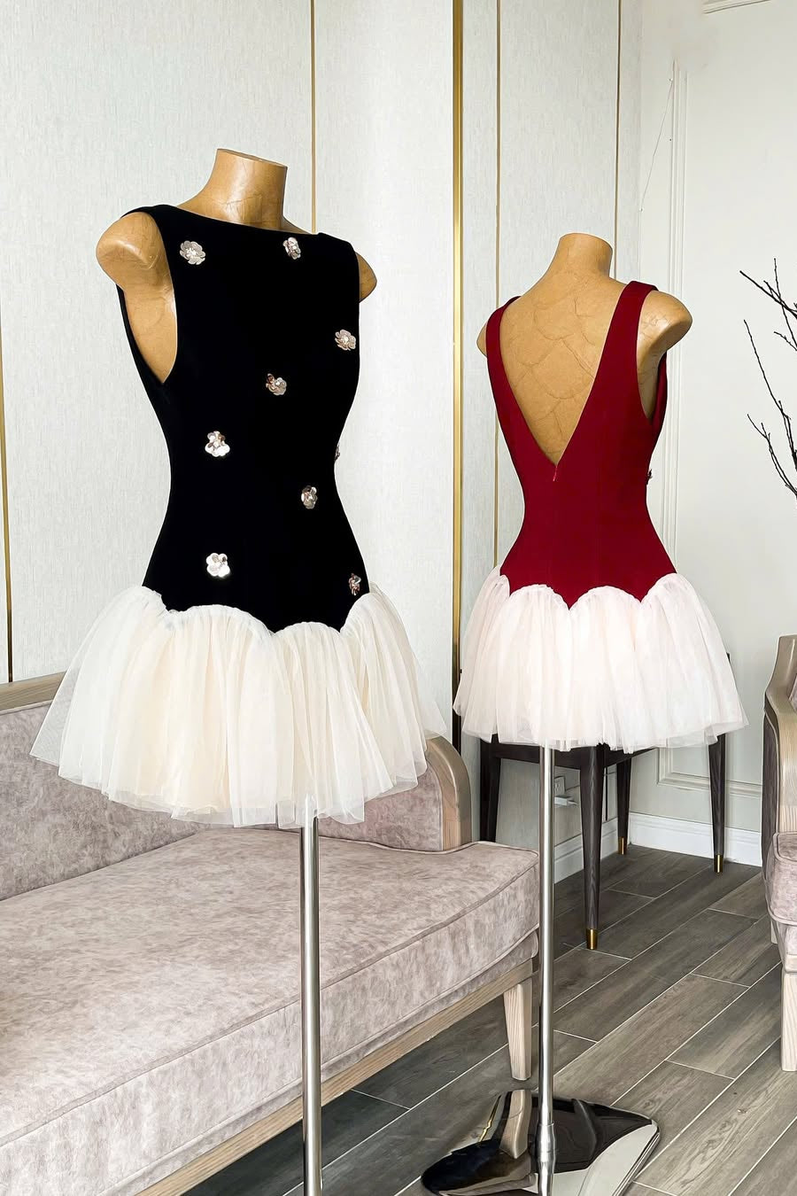 BERYL 3D FLOWER TULLE MINI DRESS RED
