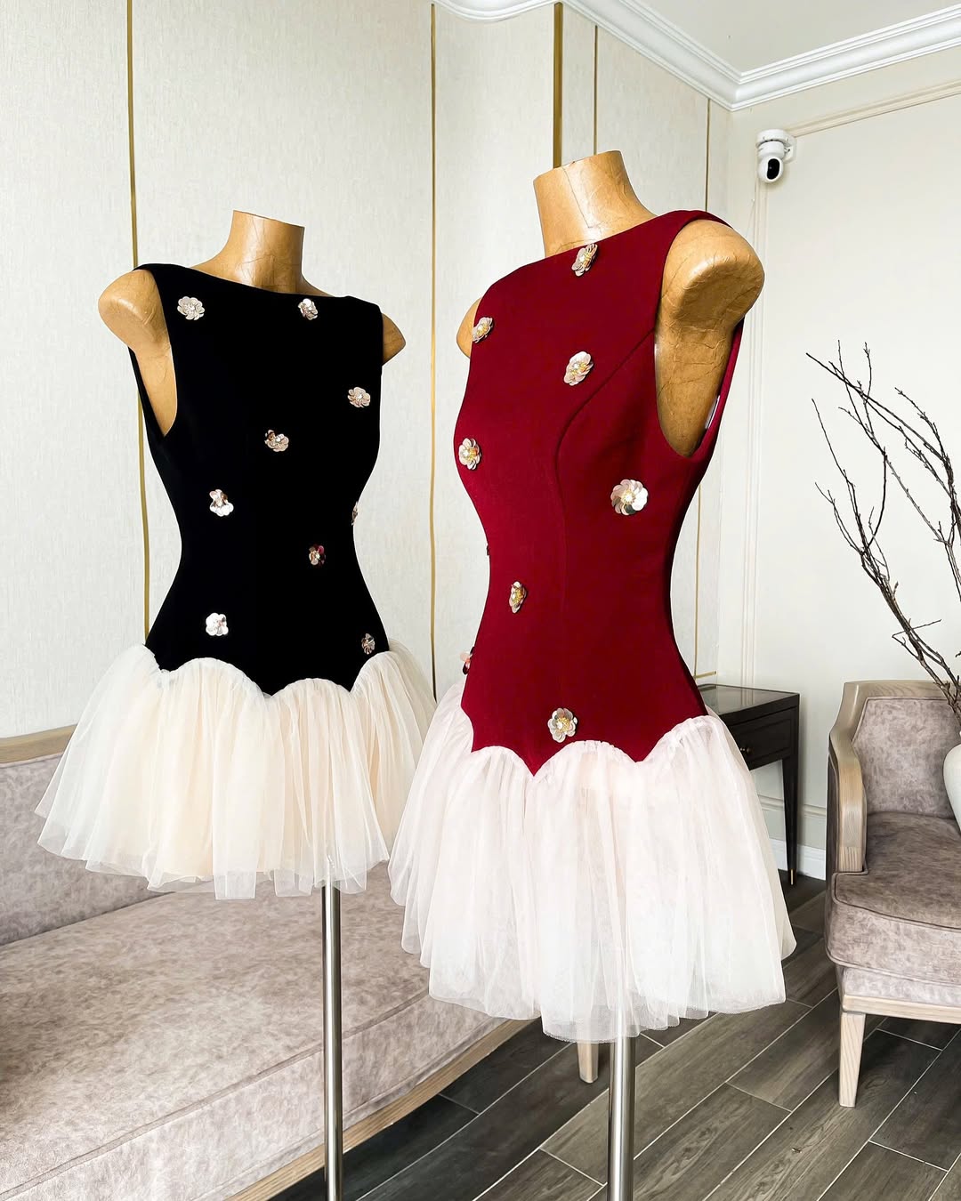BERYL 3D FLOWER TULLE MINI DRESS RED