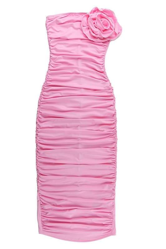 TINA STRAPLESS FLORAL MIDI DRESS FOR WEDDING