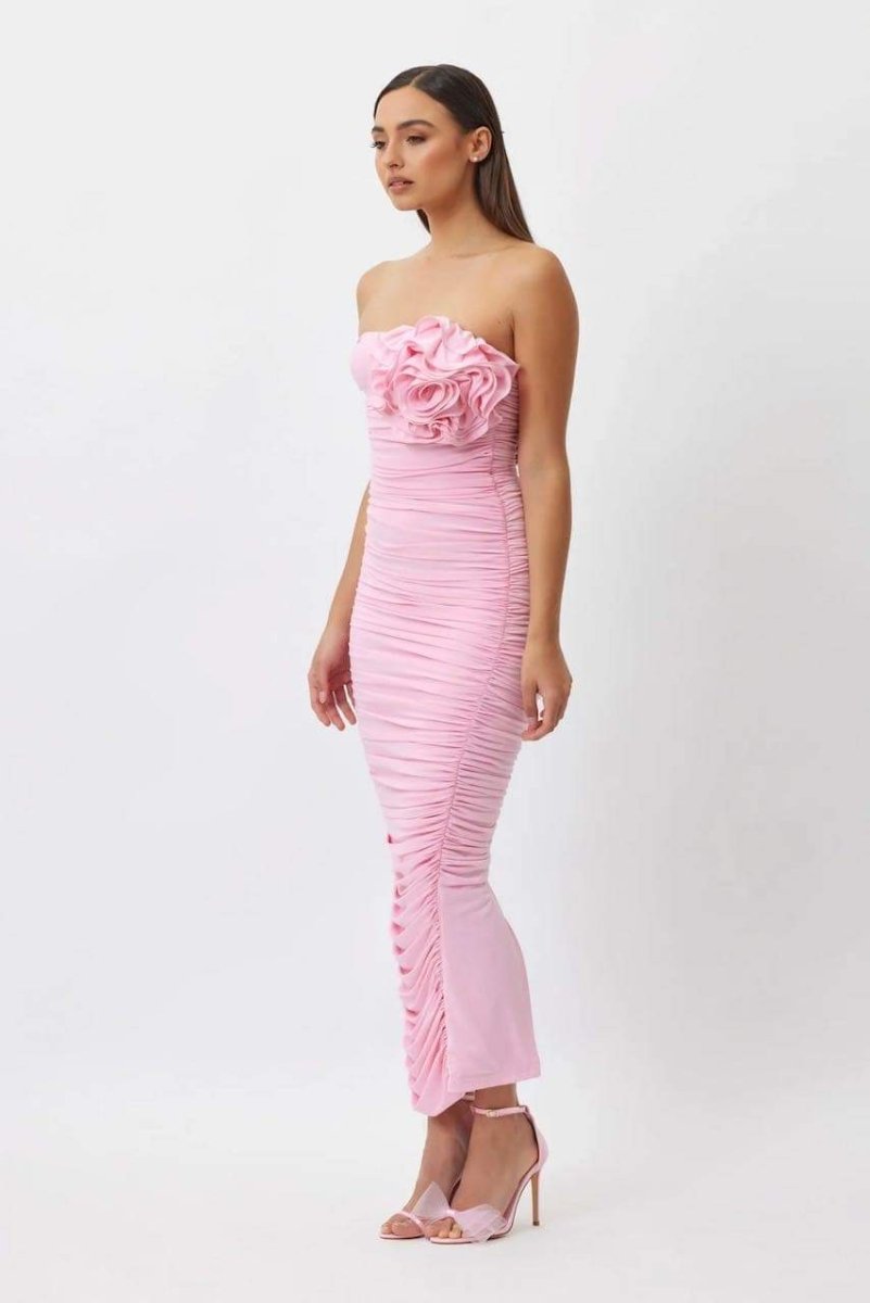 TINA STRAPLESS FLORAL MIDI DRESS FOR WEDDING