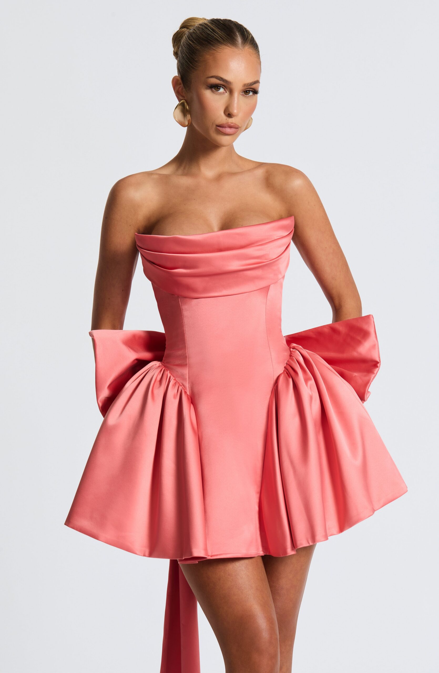 TRINITY MINI DRESS - CORAL PINK PARTY BODYCON