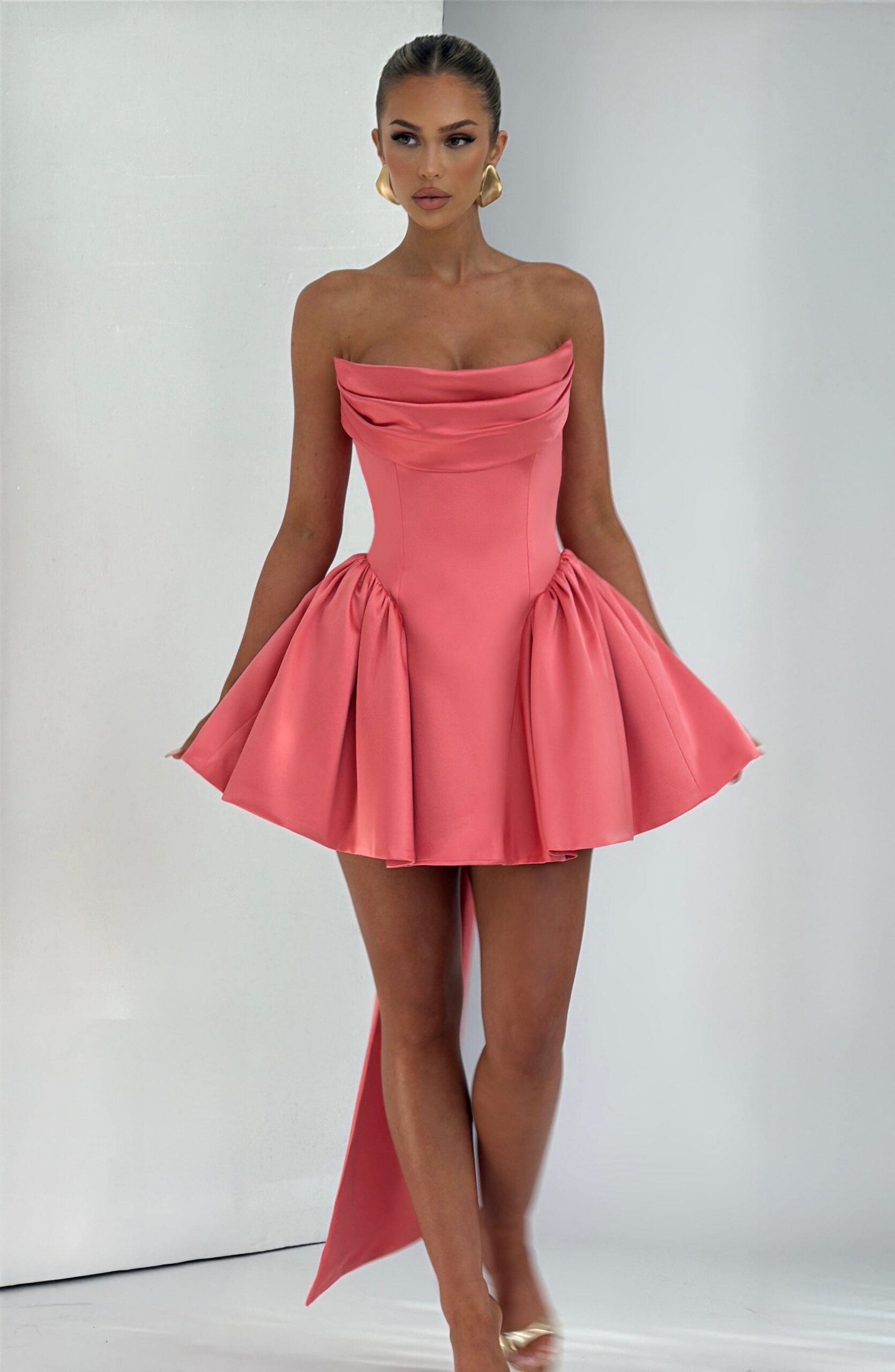 TRINITY MINI DRESS - CORAL PINK PARTY BODYCON