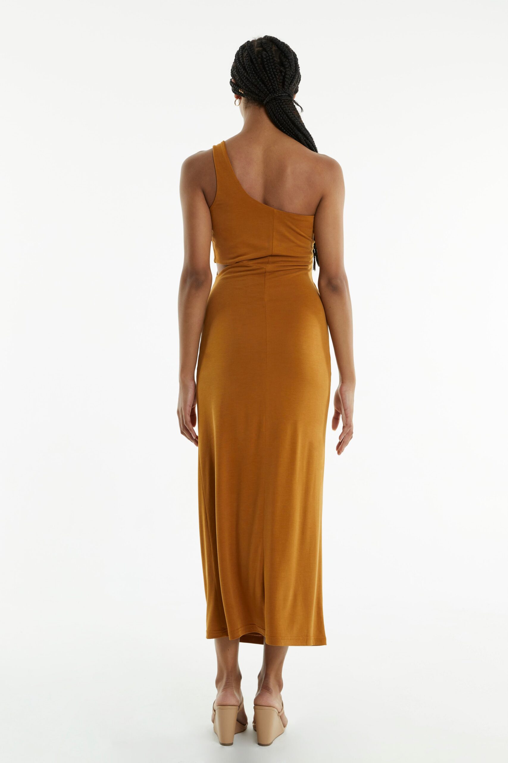 TURN AROUND TWIST MIDI DRESS | CAMEL