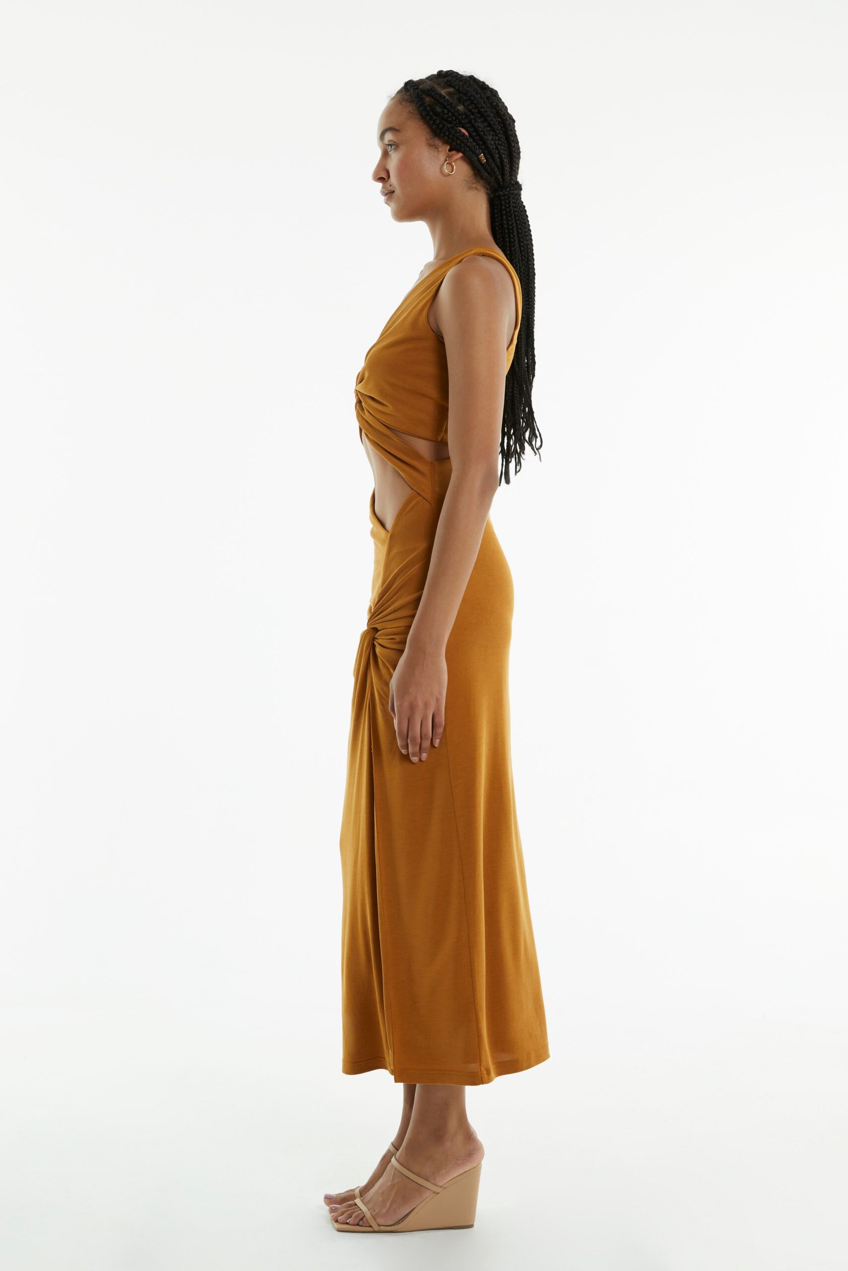 TURN AROUND TWIST MIDI DRESS | CAMEL