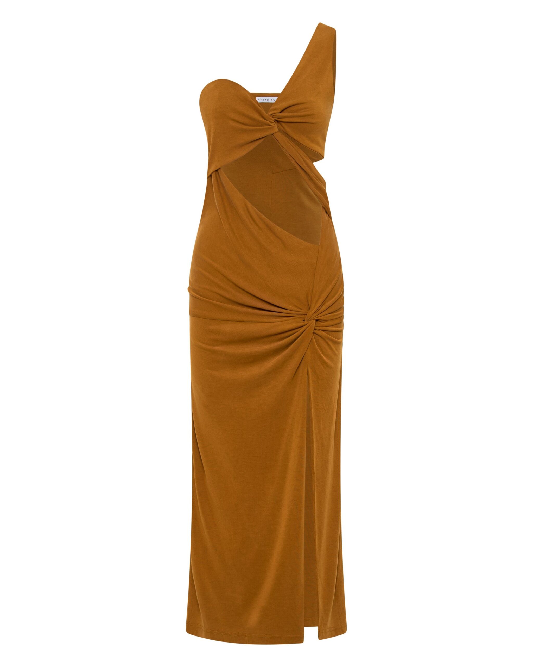 TURN AROUND TWIST MIDI DRESS | CAMEL