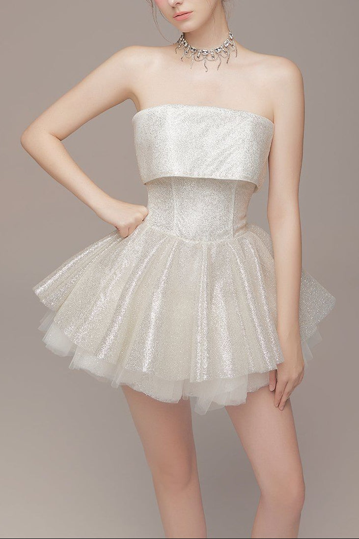 APRICOT TULLE STRAPLESS TUTU MINI DRESS FOR PARTY