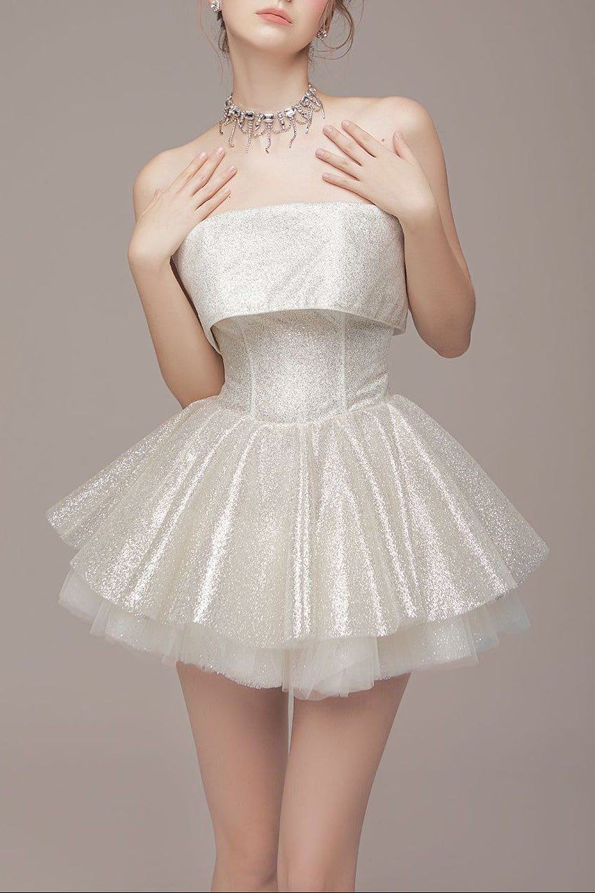APRICOT TULLE STRAPLESS TUTU MINI DRESS FOR PARTY