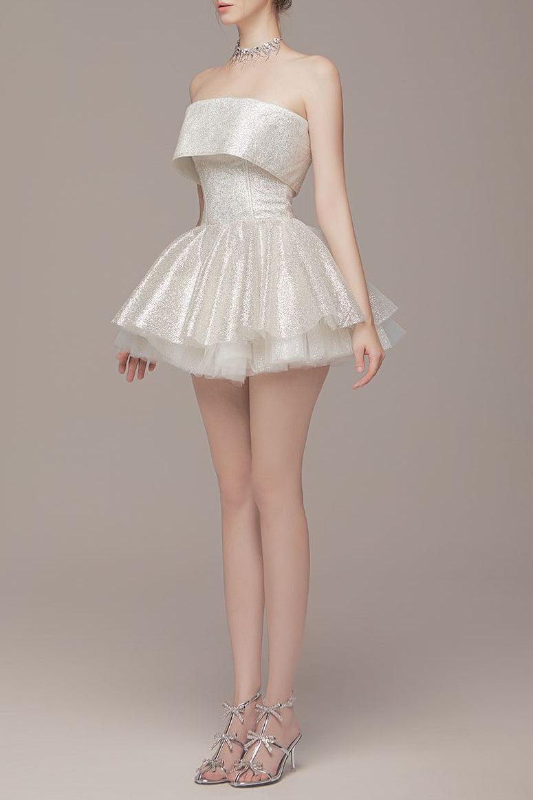 APRICOT TULLE STRAPLESS TUTU MINI DRESS FOR PARTY