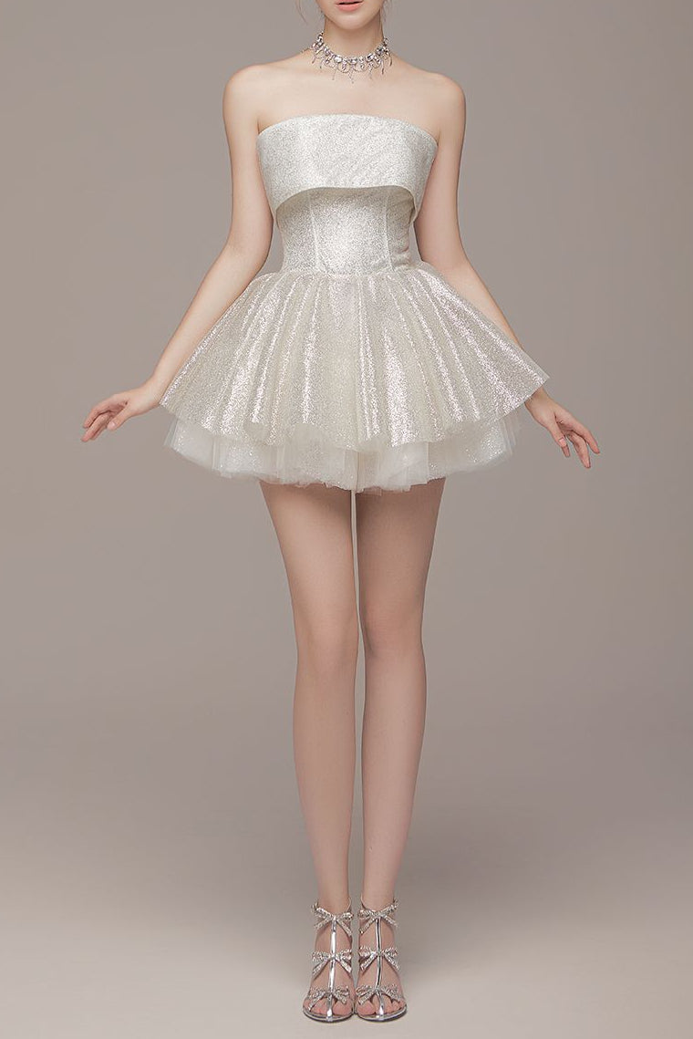 APRICOT TULLE STRAPLESS TUTU MINI DRESS FOR PARTY