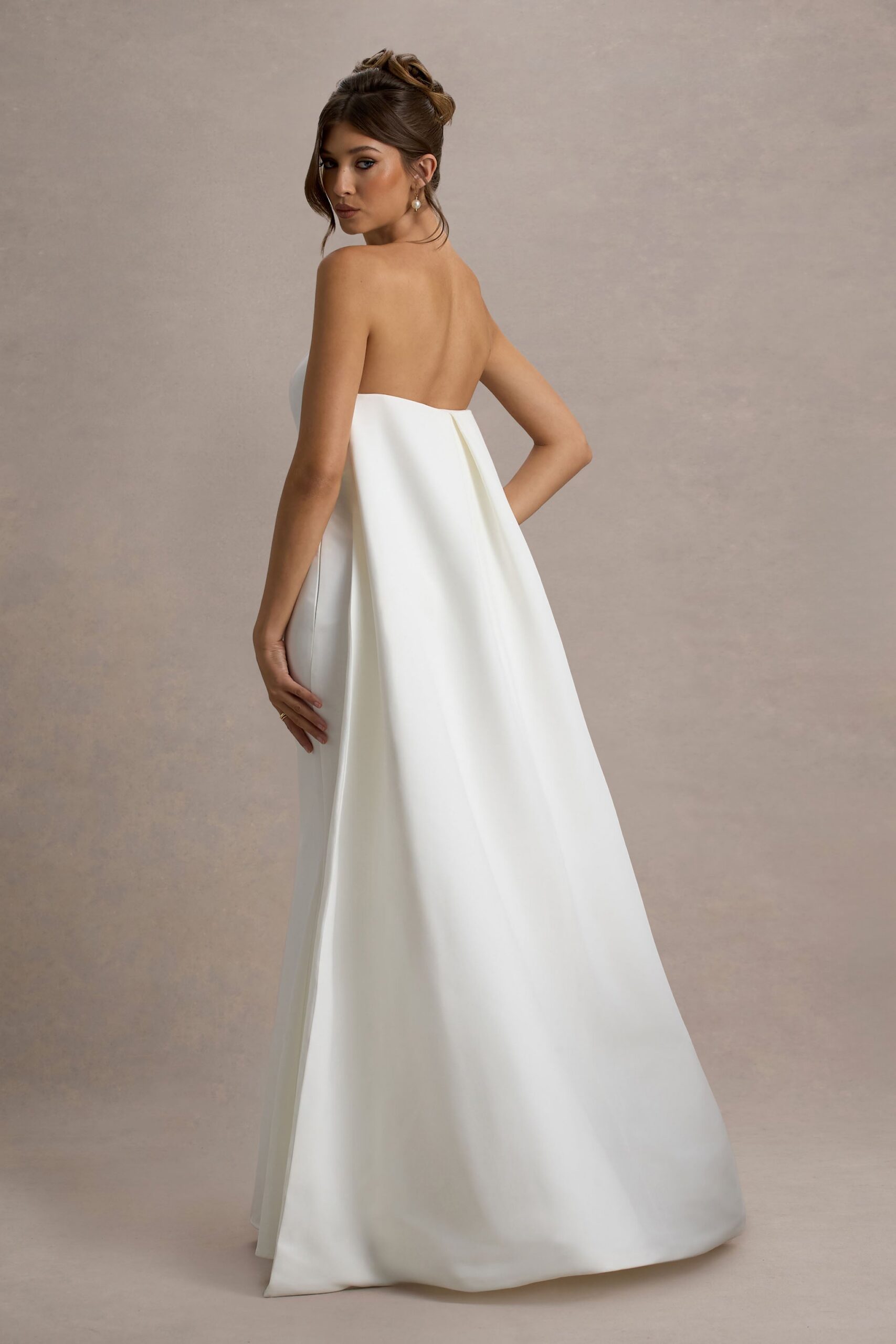 SEXY WHITE BANDEAU CAPE MAXI DRESS FOR PARTY