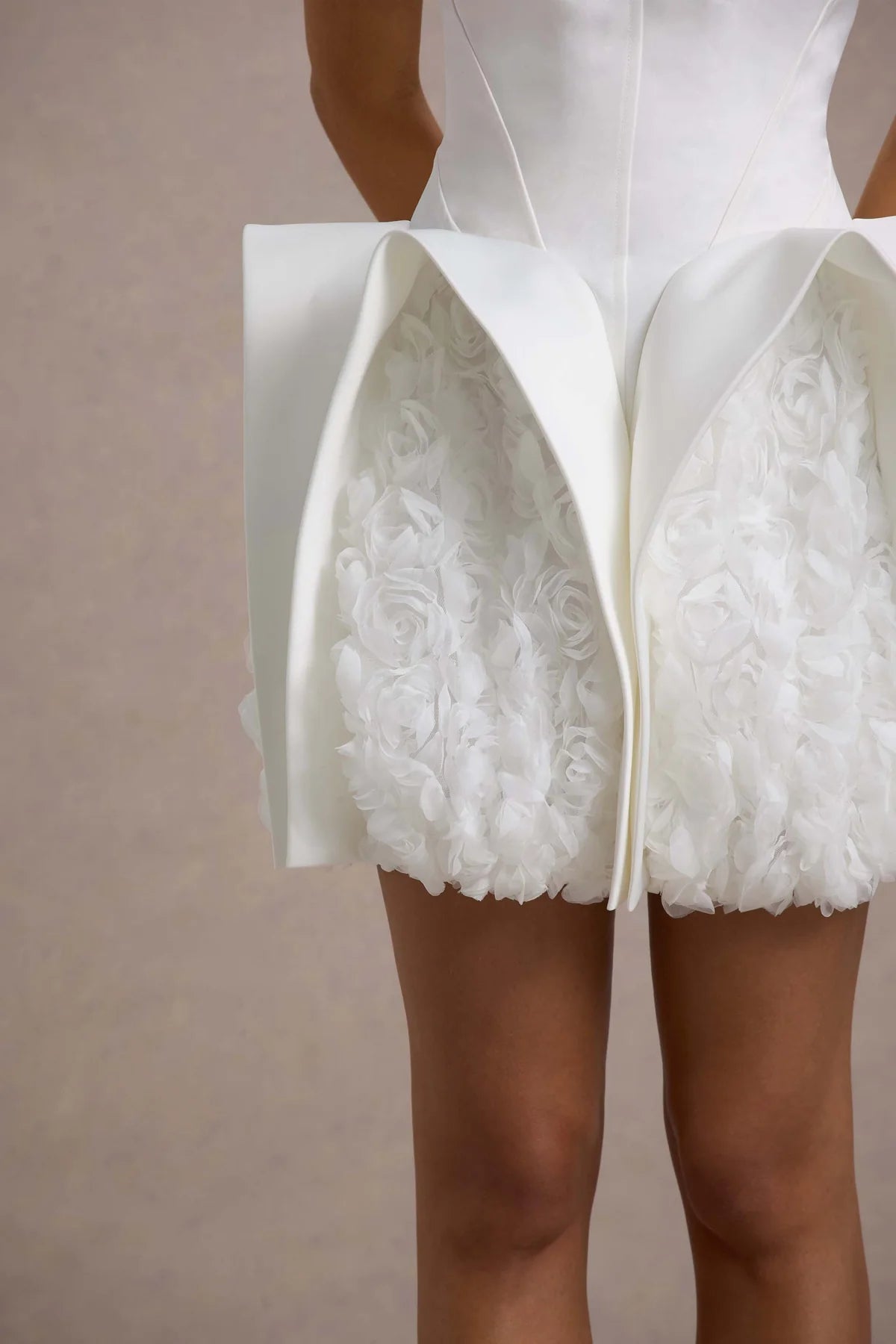 WHITE BANDEAU MINI DRESS PUFF HEM FLORAL PARTY